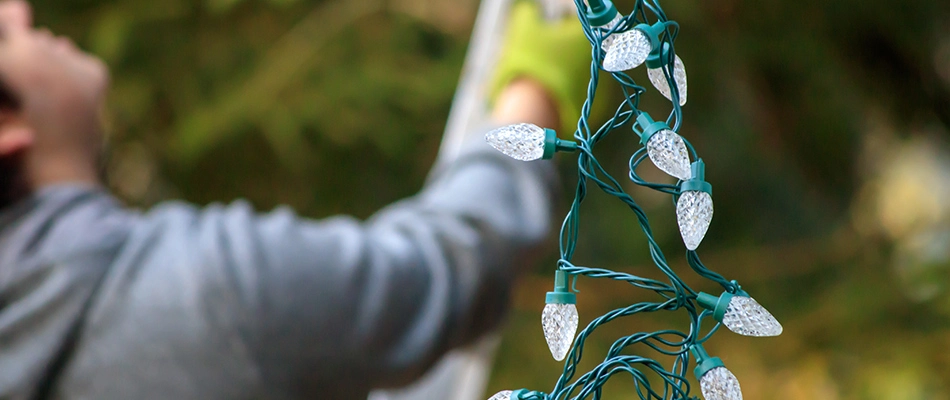 Professional removing holiday lights in Ankeny, IA.